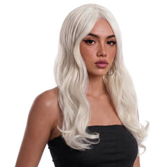 Long blonde wig with straight hairstyle and natural-looking finish