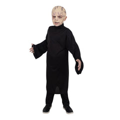 Voldemort Classic Child Costume – includes a long black robe with flowing sleeves and an overhead moulded mask featuring painted vein details for a spooky, storybook villain look.