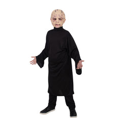 Voldemort Classic Child Costume – includes a long black robe with flowing sleeves and an overhead moulded mask featuring painted vein details for a spooky, storybook villain look.