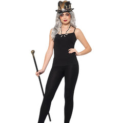 Voodoo kit with feather top hat, bone necklace, and detachable skull cane – costume accessory set