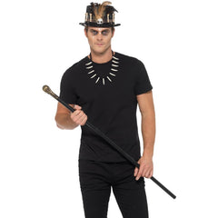 Voodoo kit with feather top hat, bone necklace, and detachable skull cane – costume accessory set