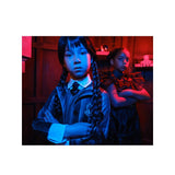 Wednesday Nevermore Academy child costume with black braids and pinstripe school uniform
