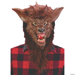 Adult deluxe werewolf mask with realistic latex detailing, faux fur and acrylic teeth for Halloween costumes.
