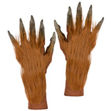 Werewolf gloves with brown fur and claw fingers for Halloween costumes