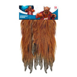 Packaging for brown furry werewolf gloves with clawed fingers for monster dress-up