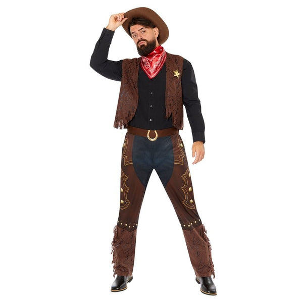 Western cowboy men’s costume with waistcoat and chaps