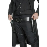 Black western double holsters belt with leather-look finish for costume wear
