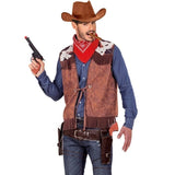 Cowboy wearing the double holster in brown
