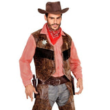 Brown western double holsters belt worn with a cowboy costume