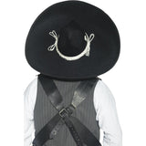 Back of western mexican bandit hat in black with cord detailed band