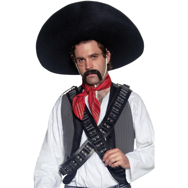 Black Western-style Mexican bandit hat with white cord band