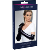 Package of Fever Gloves with a model wearing black gloves on a white background