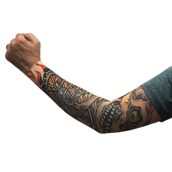 wheel and skull tattoo sleeve single arm biker fake tattoo costume accessory