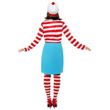Wenda character costume with blue skirt and red-white stripes