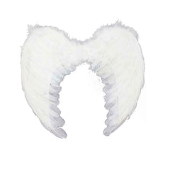 Large white angel costume wings with soft feathered finish and elastic straps – 80 x 60cm
