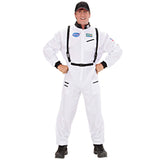 White astronaut costume for adults with zip front spacesuit design