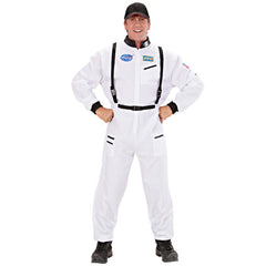 Adult white astronaut spacesuit costume with space patches