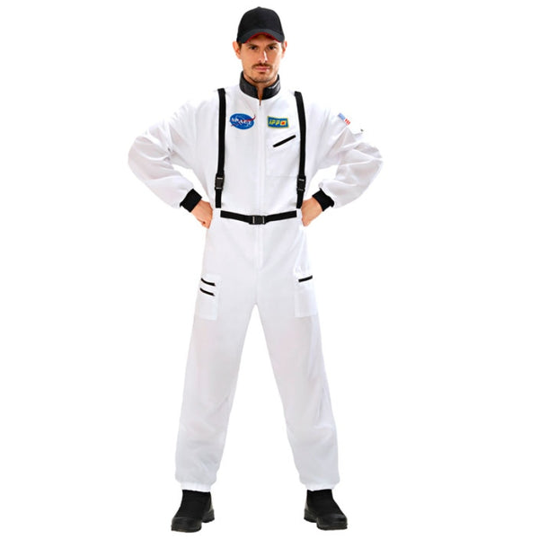 Adult white astronaut spacesuit costume with space patches
