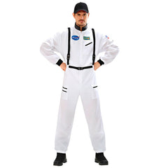 Adult white astronaut spacesuit costume with space patches