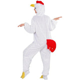 White Chicken Costume adult unisex – back view of hooded jumpsuit