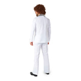 White disco suit with silver sequin trim