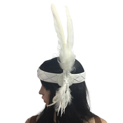 White Feather Headdress for a squaw, vinyl with lacing and 2 feature cock feathers.
