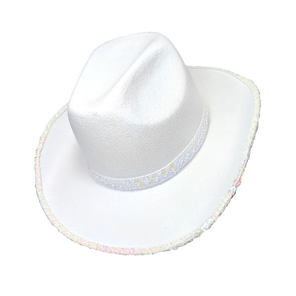 White Festival Hat W/Sequin Trim at outer brim and band, adult size