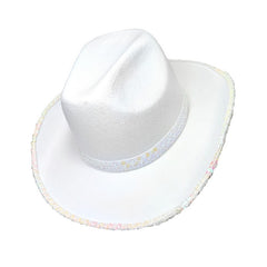 White Festival Hat W/Sequin Trim at outer brim and band, adult size