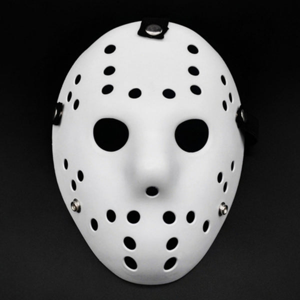 White Halloween Hockey Mask with elastic straps.