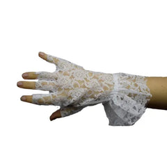 White Lace Fingerless Gloves, wrist length gloves with frill.
