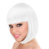 White Lou Lou Bob Wig with short straight hair and blunt fringe – adult costume wig
