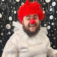 White mesh neck ruffle to complete clown costume