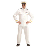 White Navy Captain Costume for adult men with jacket, pants and captain hat front view