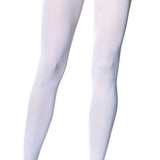 Leg Avenue Plus Size White Nylon Lycra Tights – close-up on knees highlighting the opaque fabric and soft, stretchy texture for a smooth, flattering look.