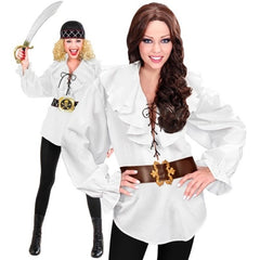 White pirate renaissance shirt ladies frill front lace-up costume