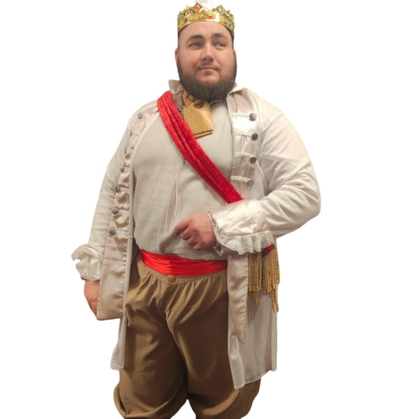 White Prince Charming costume hire Brisbane with tailored jacket and sash