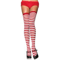 White & Red Stripe Thigh Highs