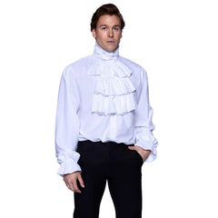 White ruffle shirt with button-down front and dramatic cuffs for pirate, regency, or gothic costumes – Leg Avenue