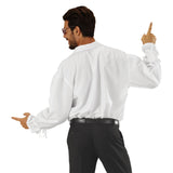 Back of white ruffle shirt for men