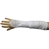 White satin fingerless gloves with lace detailing