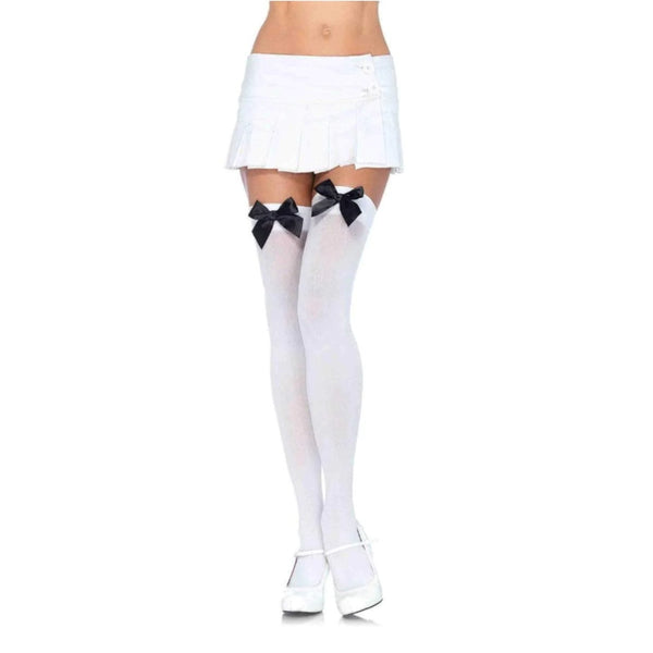 White thigh high stockings with black bow adult hosiery