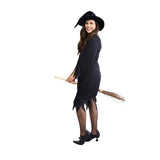 Side view of Wicked Witch dress with jagged hemline and sleeves