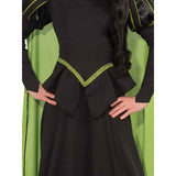 Wicked witch of the west child costume showing peplum and long sleeves