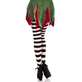 Leg Avenue Wide Stripe Opaque Tights – Black & White, back view in different pose showcasing bold stripe pattern and smooth, full-length fit.