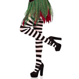 Leg Avenue Wide Stripe Opaque Tights – Black & White, side view in alternate pose highlighting the contrasting stripes and flattering stretch fit.