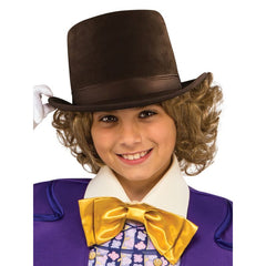 Deluxe kids Willy Wonka costume with purple jacket, bow tie, candy waistcoat, and top hat for Book Week