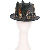 Decorative hat with skull and feather details on a white background