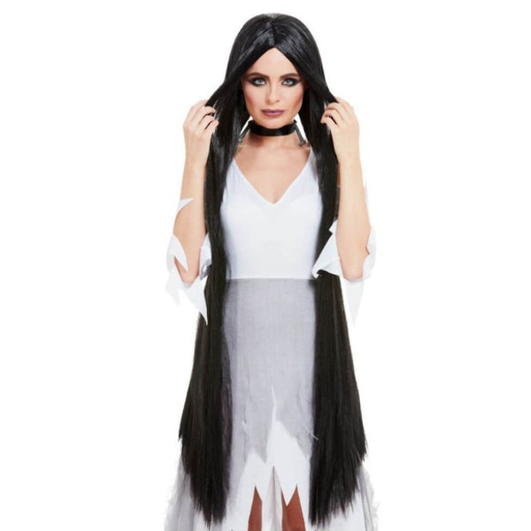 Extra long 120cm black witch wig – Halloween and medieval sorceress costume wig