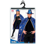 Wizard costume set packaging with a man and woman modelled in blue wizard hats and cloaks.