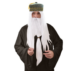 Wizard Wig and Beard Kit - Tomfoolery, white long hair to chest and beard to waist.